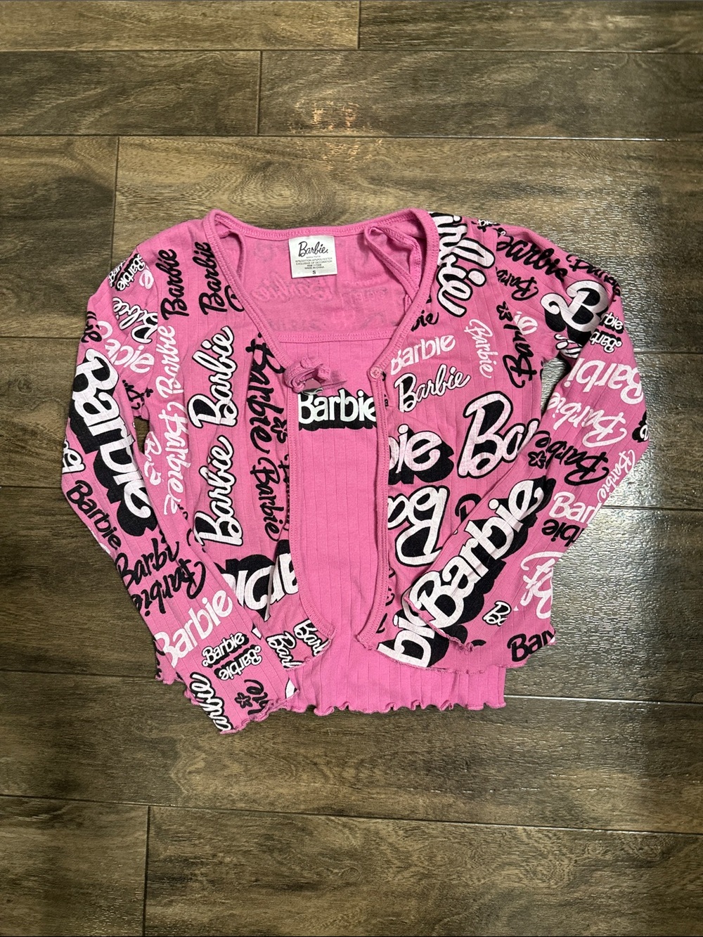 Barbie Pink All-Over Logo Cardigan with Ribbed Tank